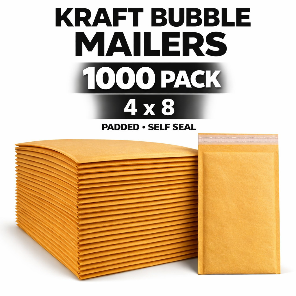 1000 Kraft Bubble Mailers 4×8 #000 Bulk Padded Shipping Envelopes Self Seal