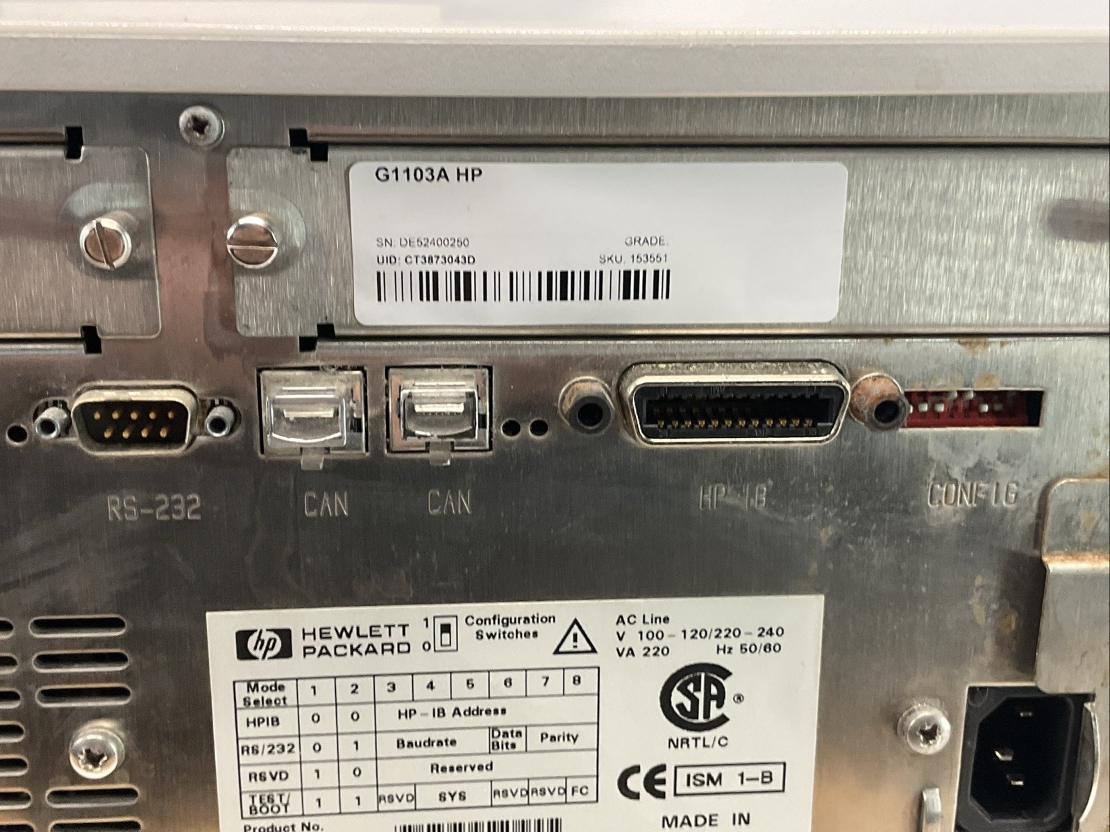 HP 8453 UV-Vis Spectrophotometer G1103A Diode Array
