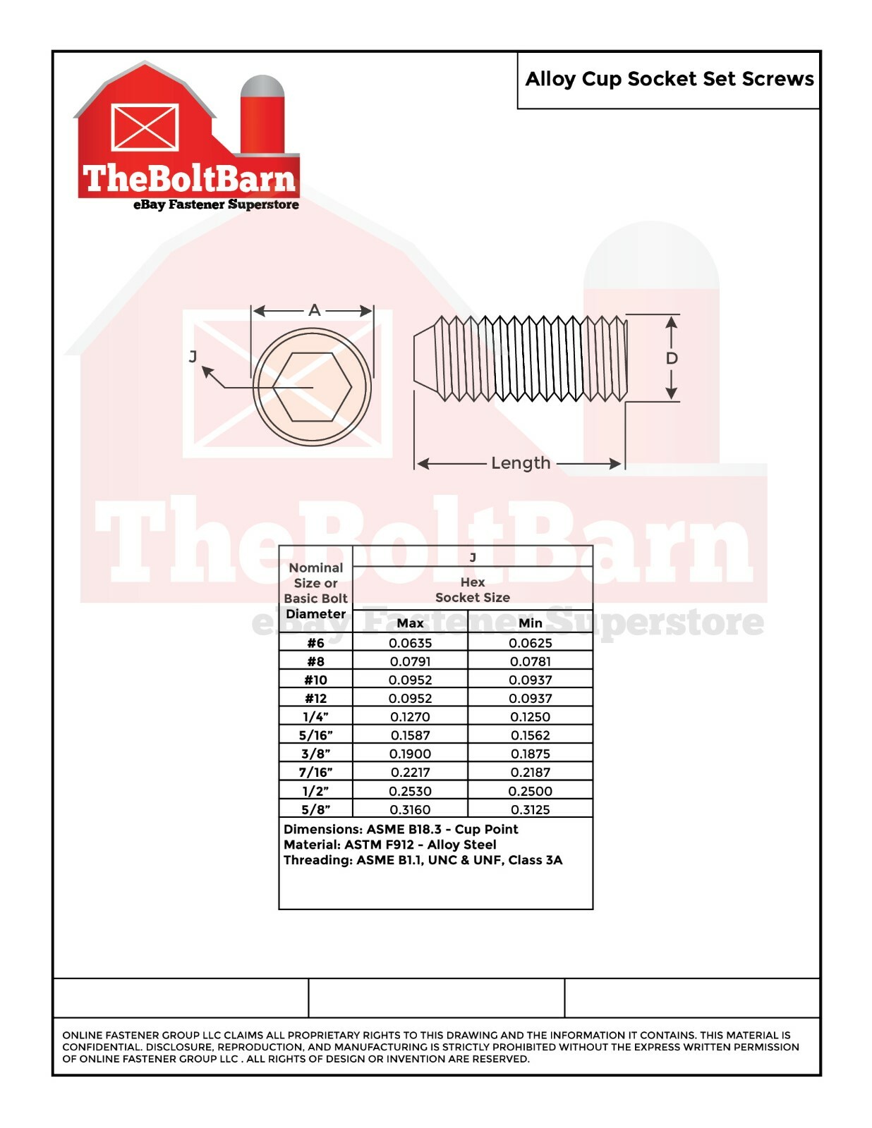 3/8″-16 Alloy Cup Point Allen Socket Set Screw Coarse Black Oxide (Pick Size)