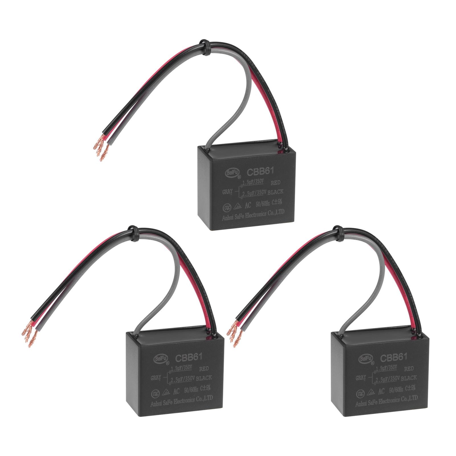 Metallized Film Ceiling Fan Capacitor CBB61 1.5/2.5uF 350V AC 3 Wires 3Pcs