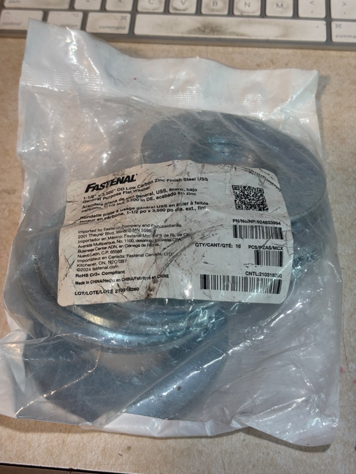 10 NEW Fastenal 1-1/2″ x 3.500″ OD Low Carbon Zinc Finish Steel USS Washer (R4)