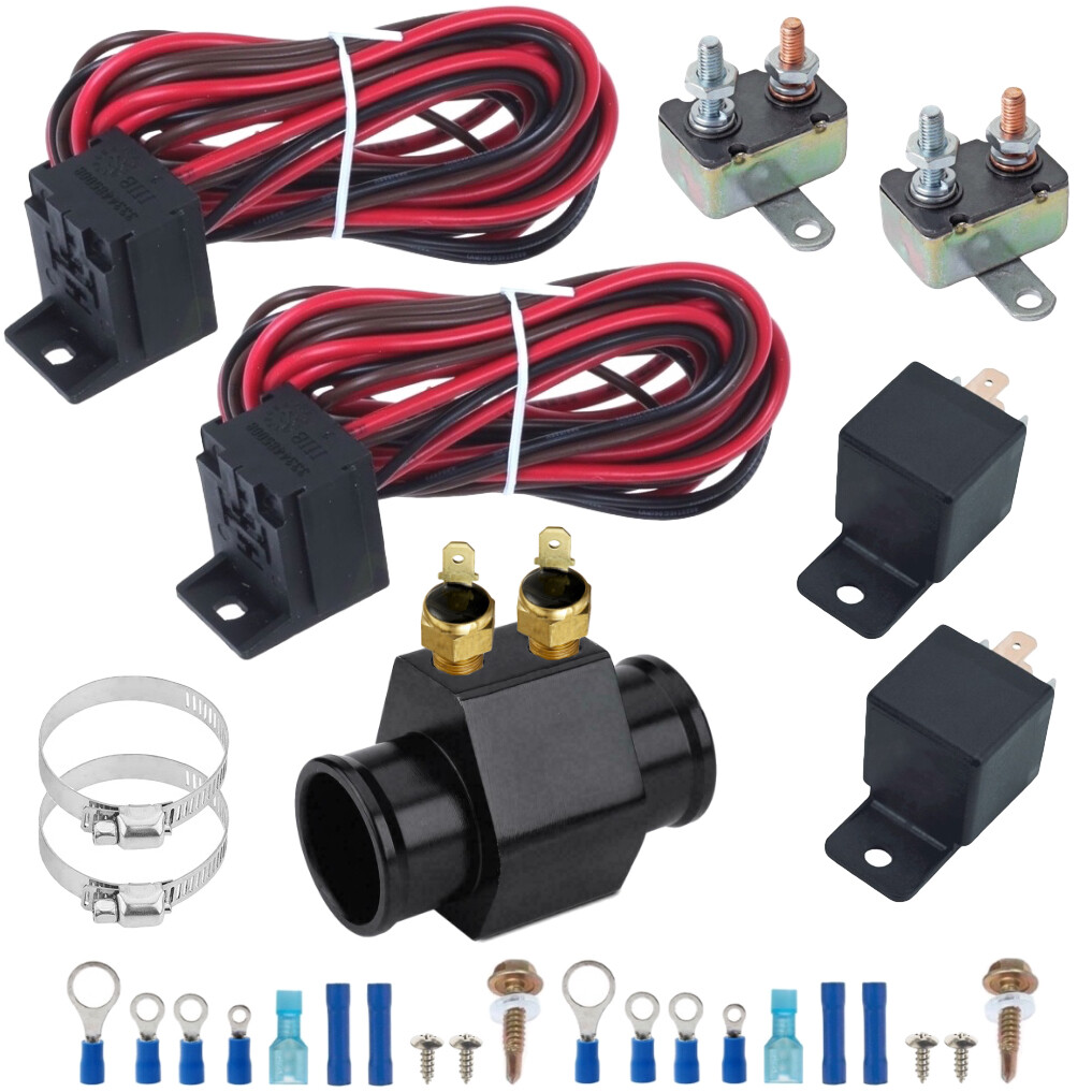 38MM/1.5IN 2-STAGE RADIATOR HOSE ADAPTER DUAL ELECTRIC FAN TEMP SWITCH WIRE KIT