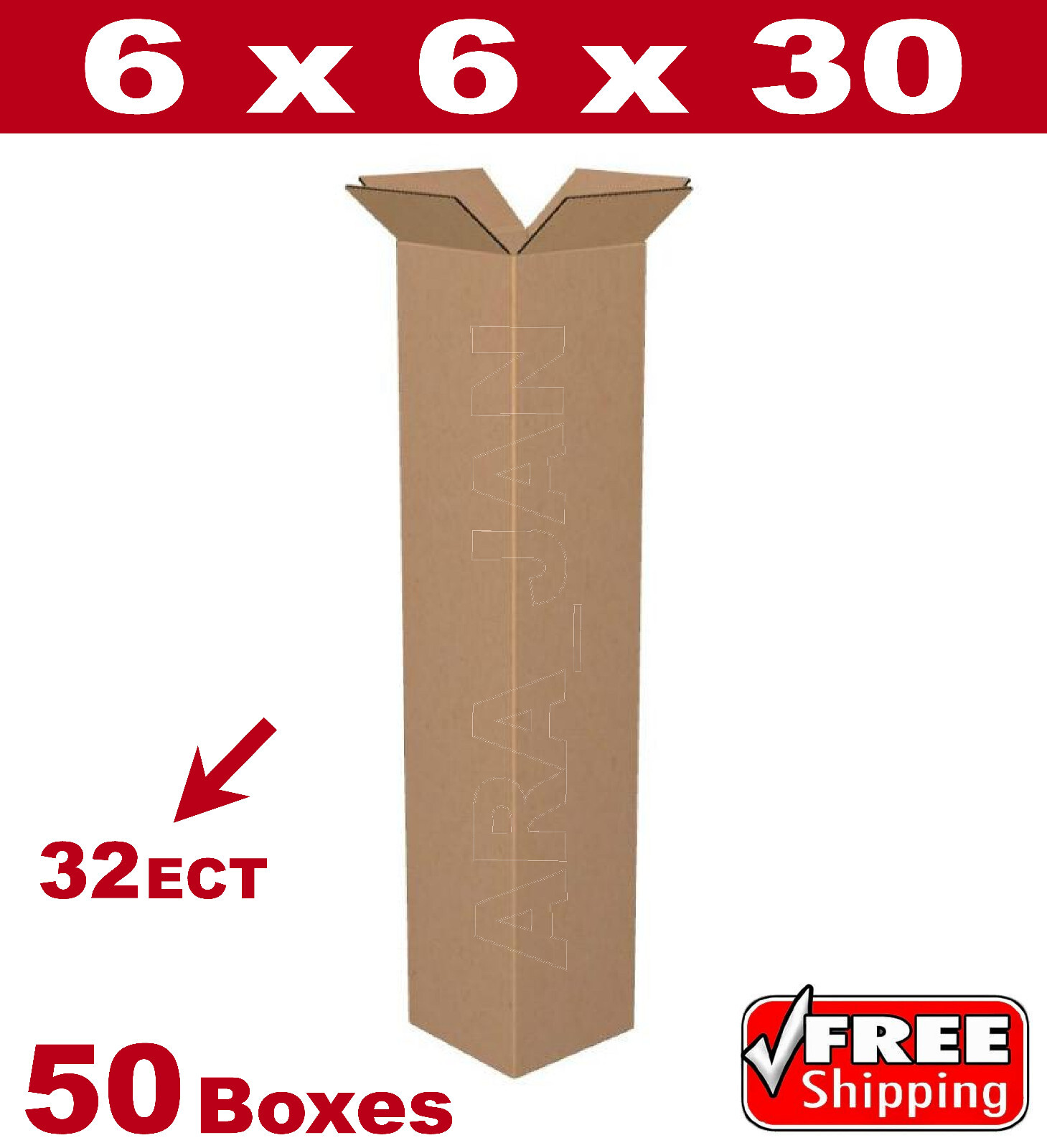 50 – 6x6x30 Cardboard Boxes Mailing Packing Shipping Box 32ECT Corrugated Carton