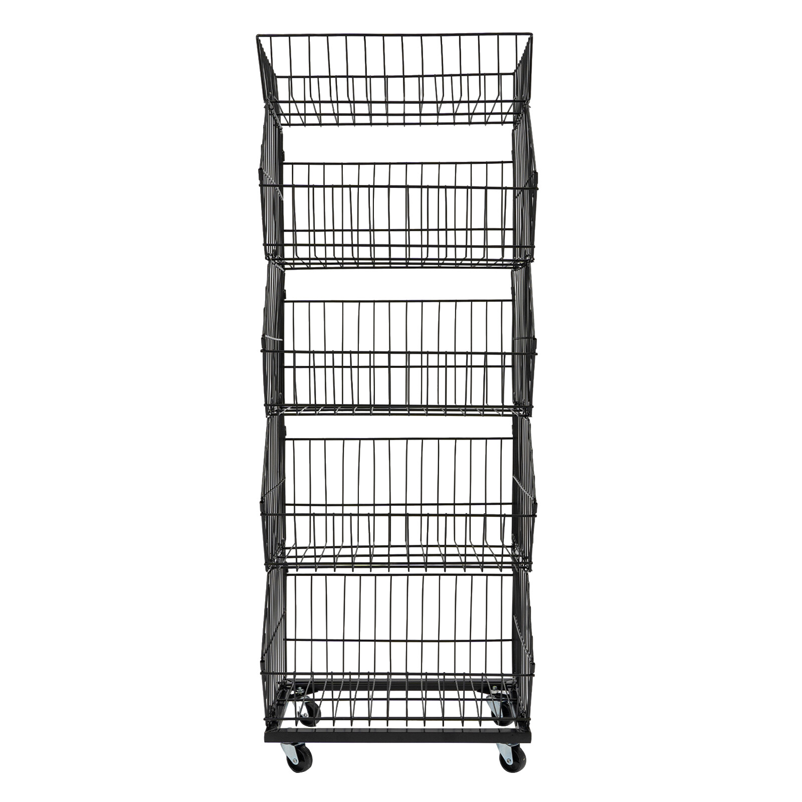 Movable Merchandise Display Rack Steel Retail Storage Basket Rack 5-Tiers Black