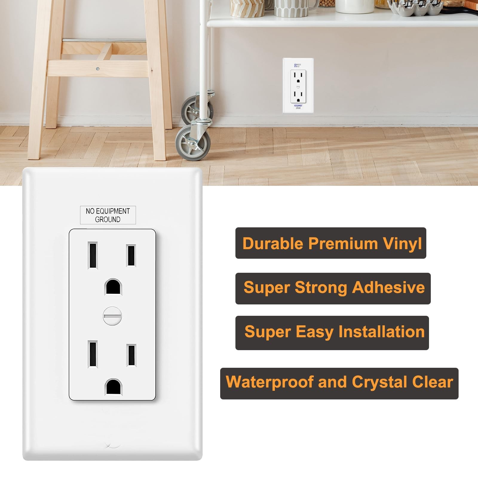 NO Equipment Ground Protected Outlet Receptacle Plates Label Sticker Decal Bl…