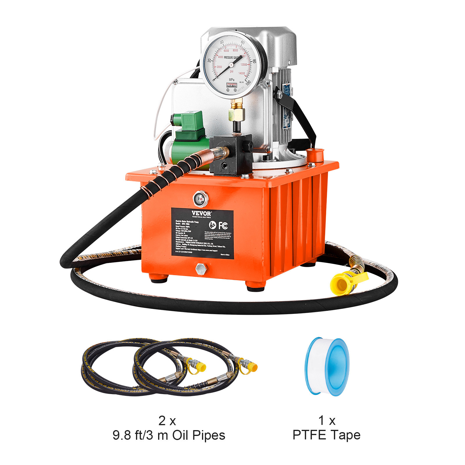 VEVOR Electric Hydraulic Pump Single Acting Oil Pump 10000 PSI 8L Solenoid Valve