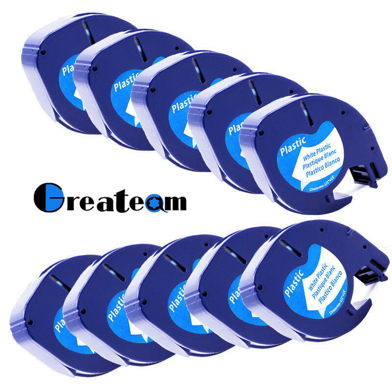 10x Letra Tag DYMO Compatible Label Tape 91331 12mm White LT Plastic Labelmaker