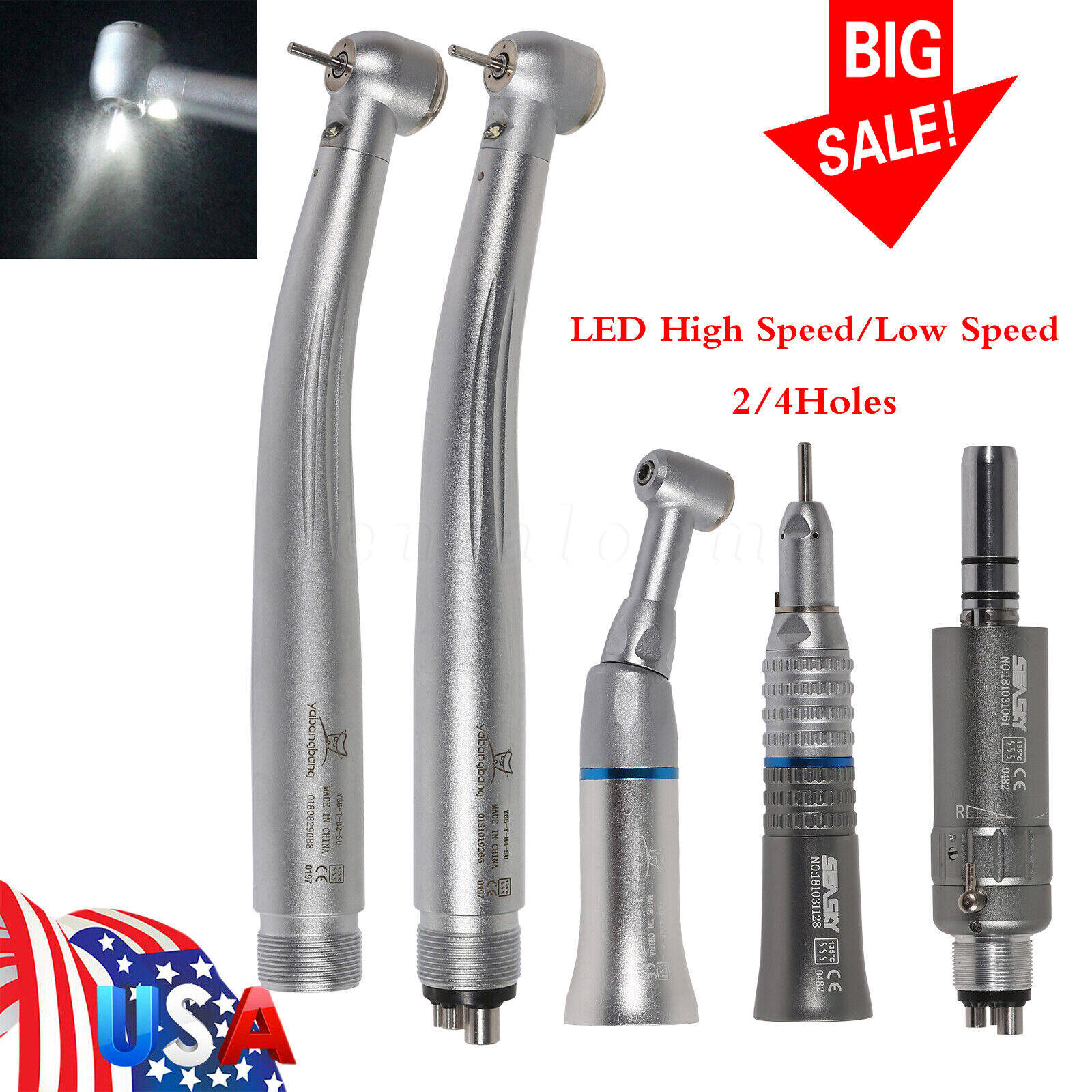 NSK Style Dental High/Low Speed Handpiece Kit E-generator LED Turbine 2/4 Holes