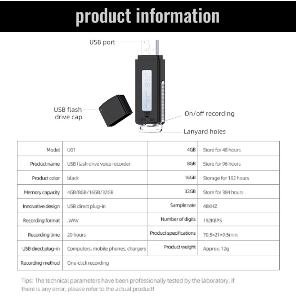 BUG USB Voice Recorder Activated Digital Mini Audio Listening Device Dictaphone