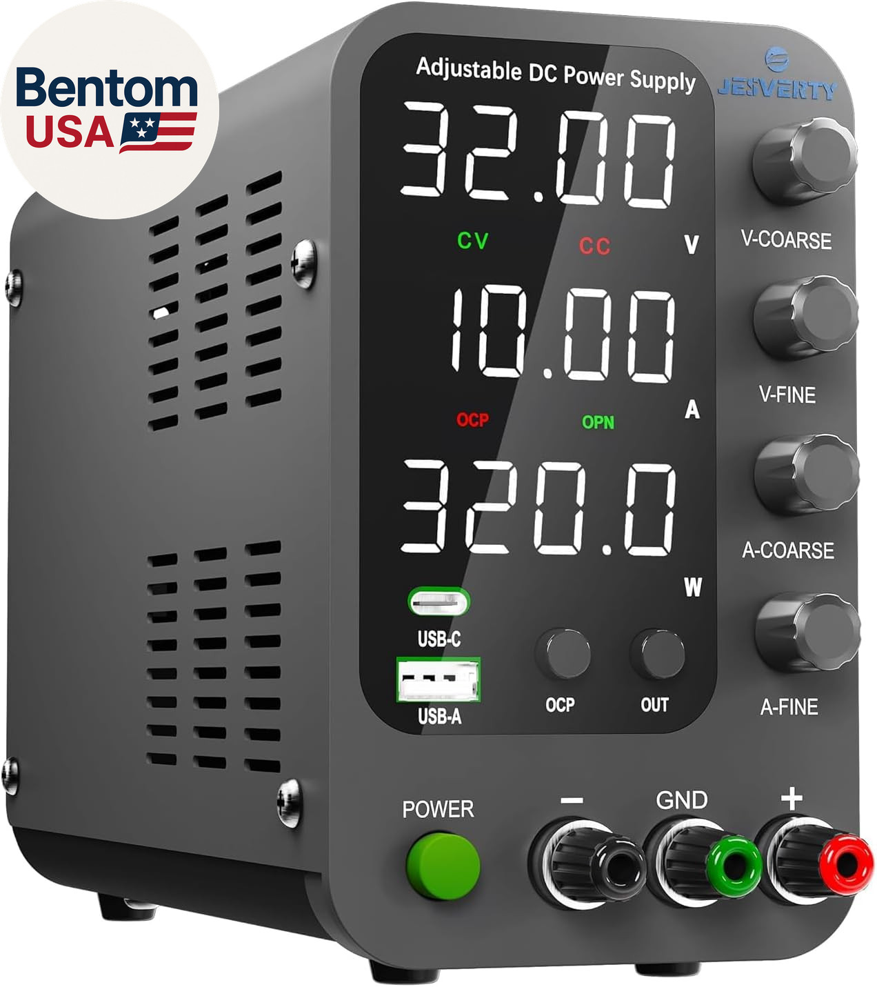 DC Power Supply Variable, 0-32V 0-10A Switching Bench Power Supply with 20W USB