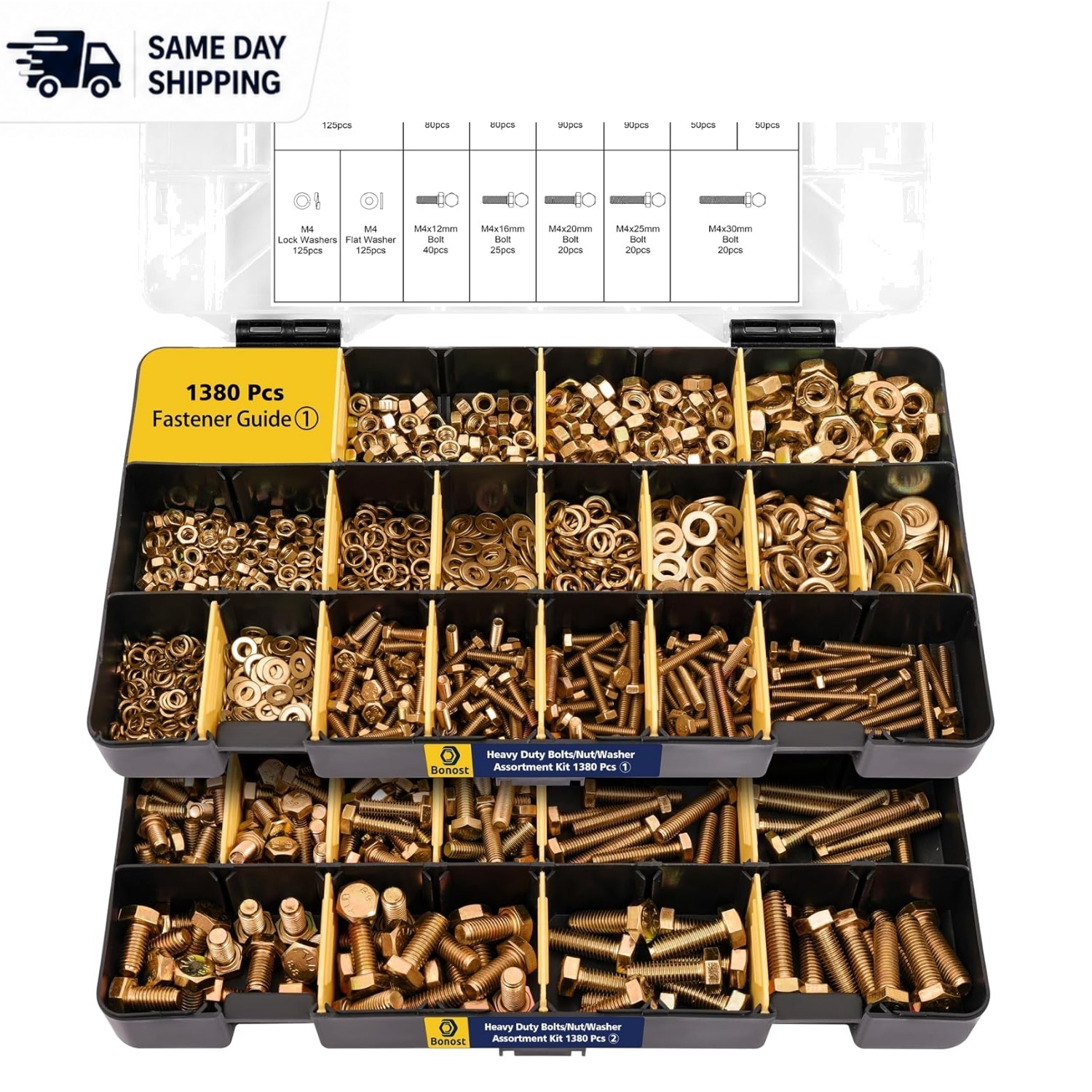 Stackable 1380pcs Nuts and Bolts Kit – Essential Heavy Duty Fastener Assortment