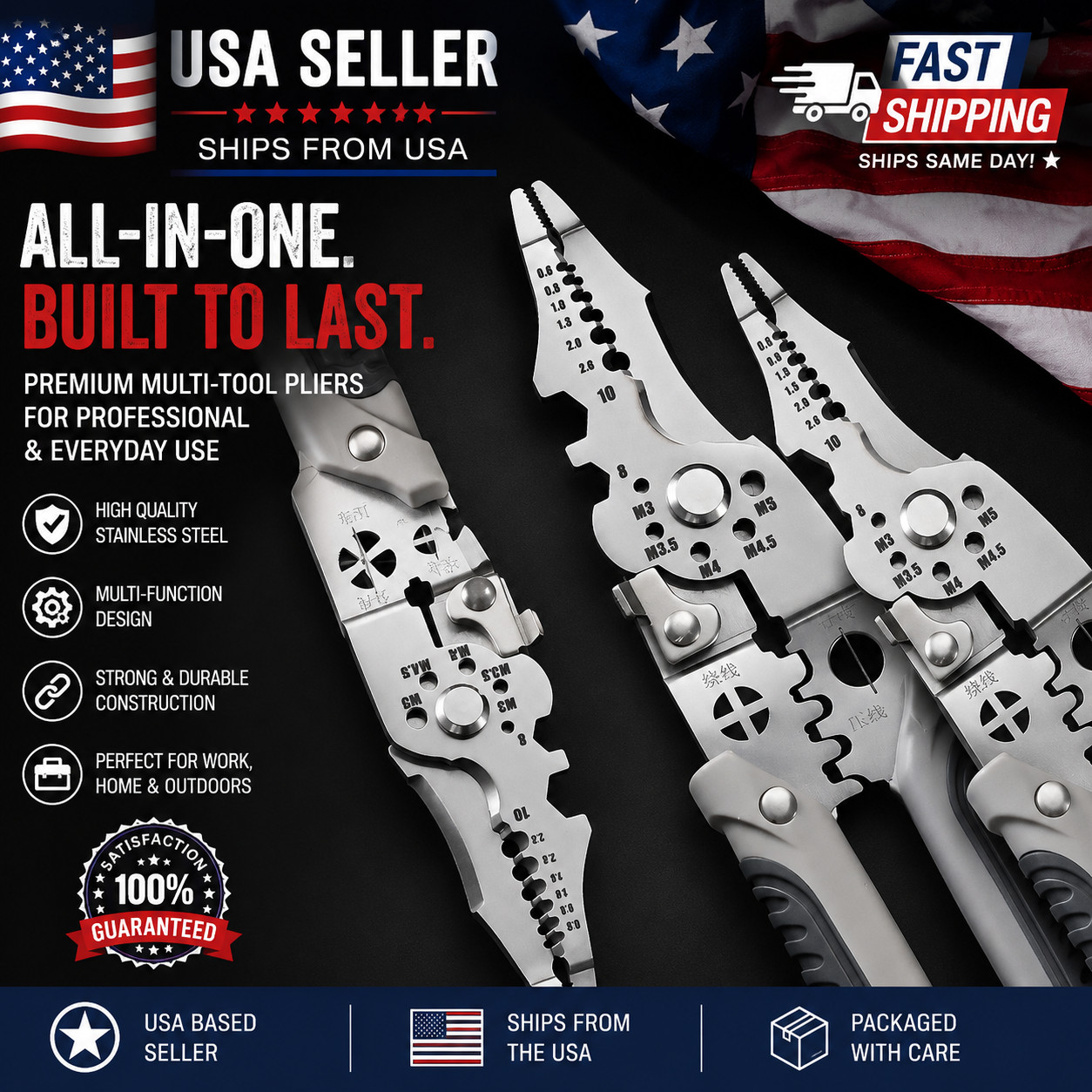 Multifunction Wire Stripper Cutter Crimper Heavy Duty Electrical Pliers Tool