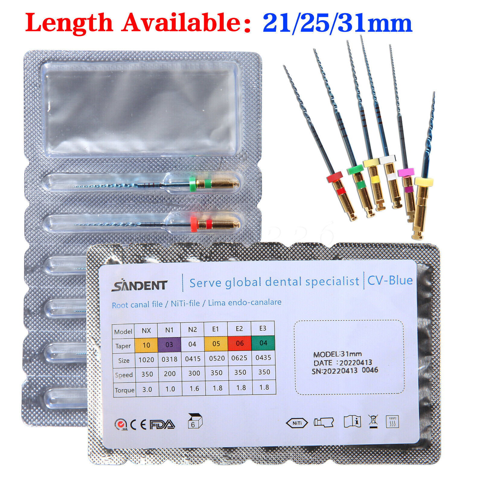 6Pcs SANDENT Dental Endo Files Root Canal Endodontic NITI Rotary File 21/25/31MM