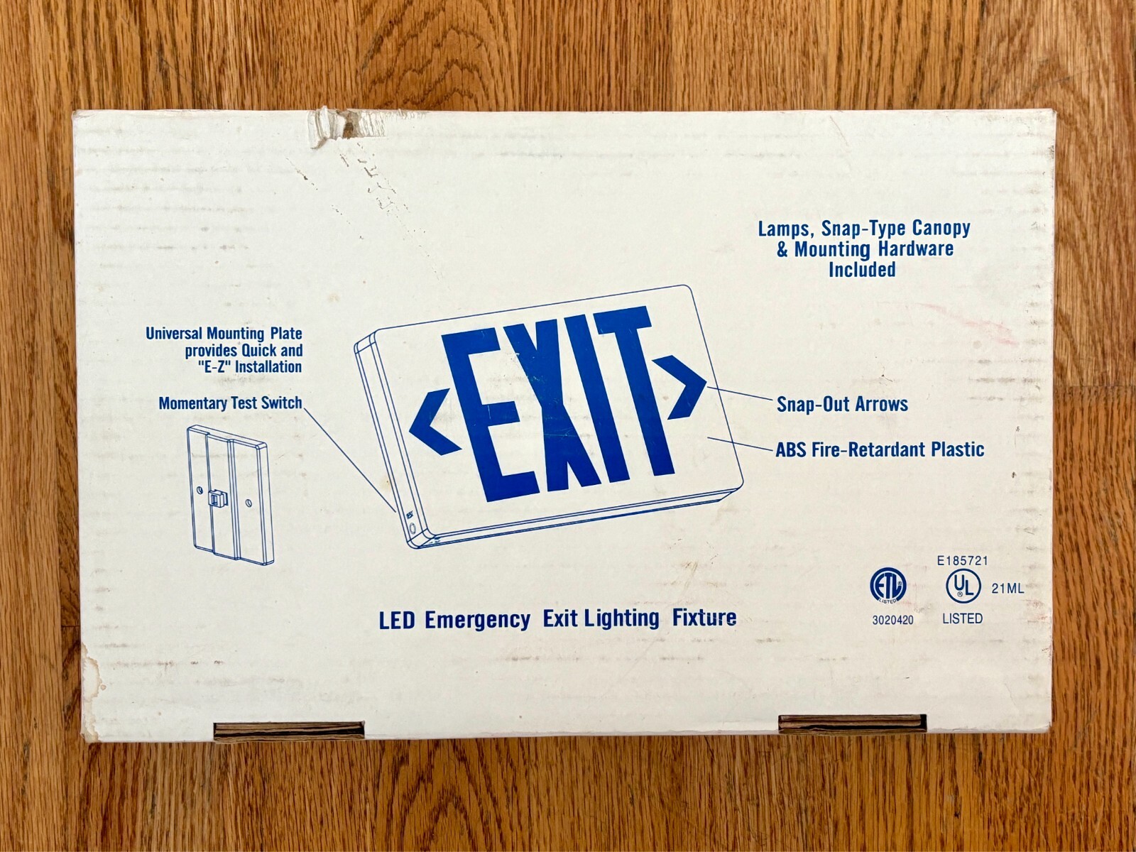 LED Emergency Exit Light Sign Fixture UL Listed Red Letter Double Face NOB