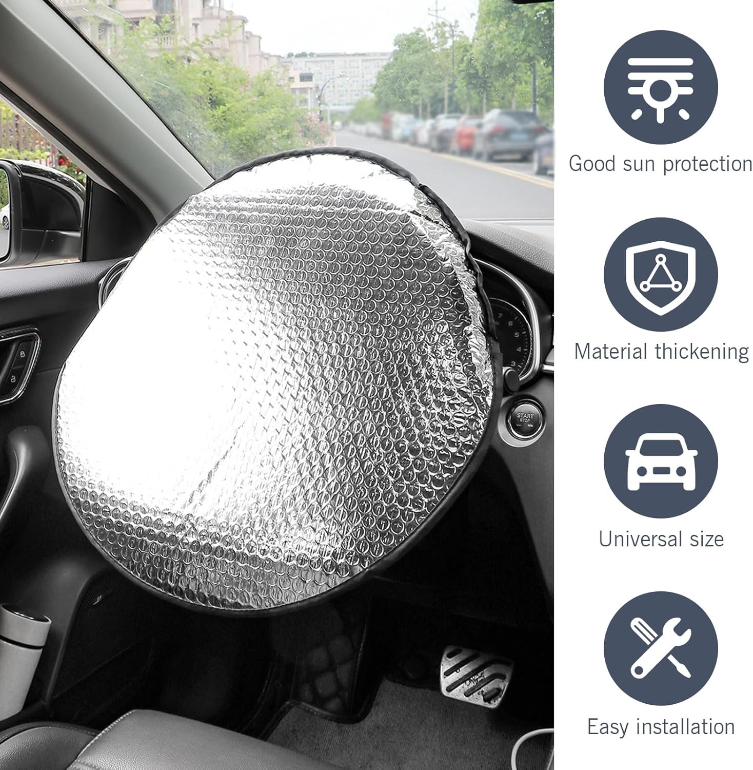 Universal Car Steering Wheel Sun Shade & Heat Shield, Aluminum Foil UV Protector