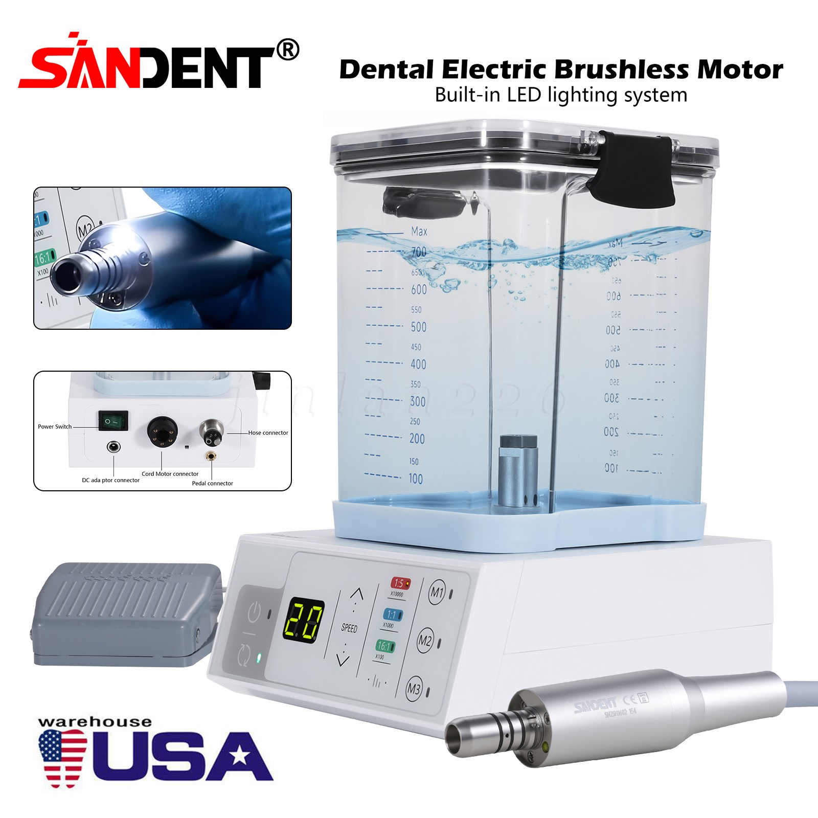 Dental LED Brushless Electric Micro Motor with Water Tank For Practice E-Type