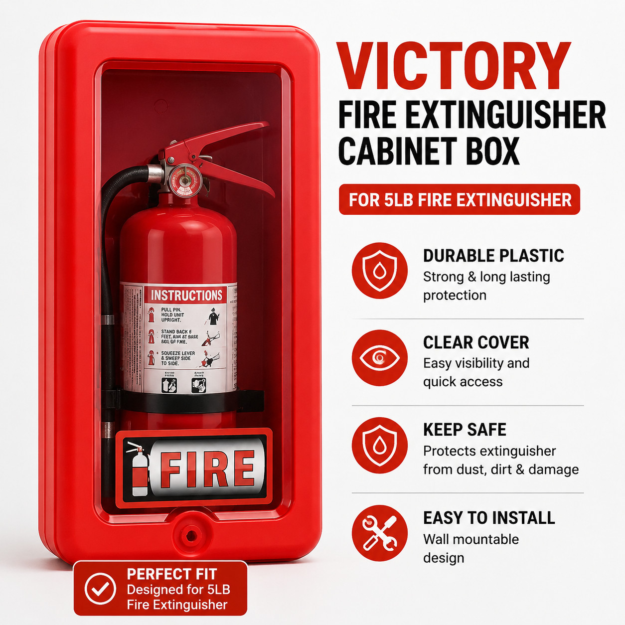 Victory Fire Extinguisher Cabinet Box Red Plastic Cover Case for 5LB FE New