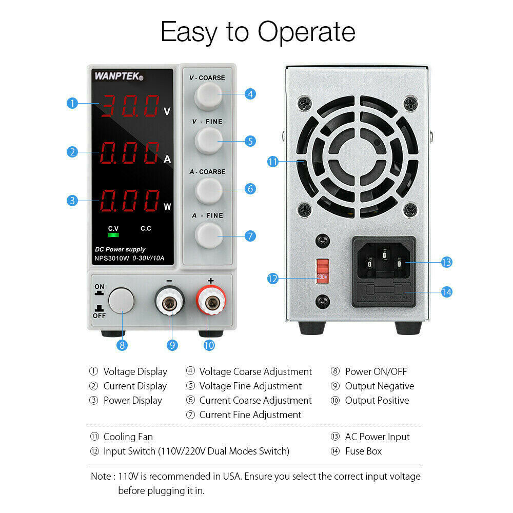 30V 10A Lab DC Bench Power Supply Variable Linear Adjustable Power Station New