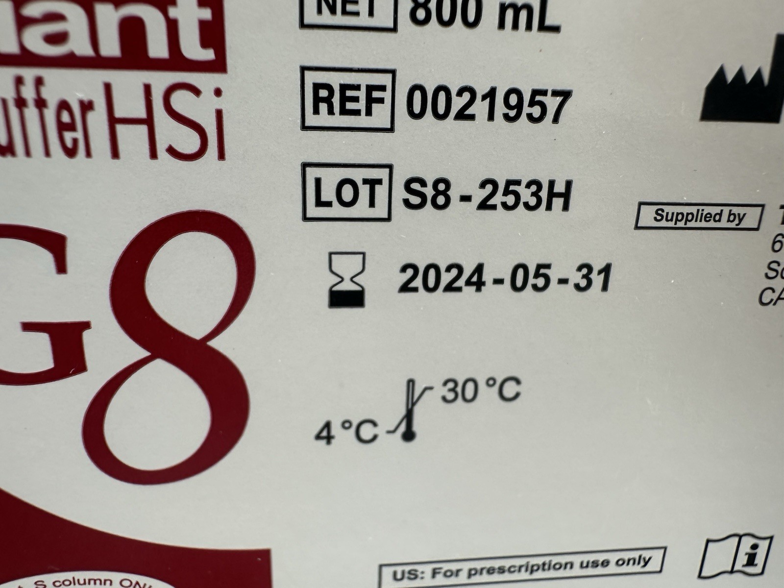 TOSOH 0021957 Bioscience Elution Buffer G8 Glycohemoglobin Analyzer #2 800mL LA