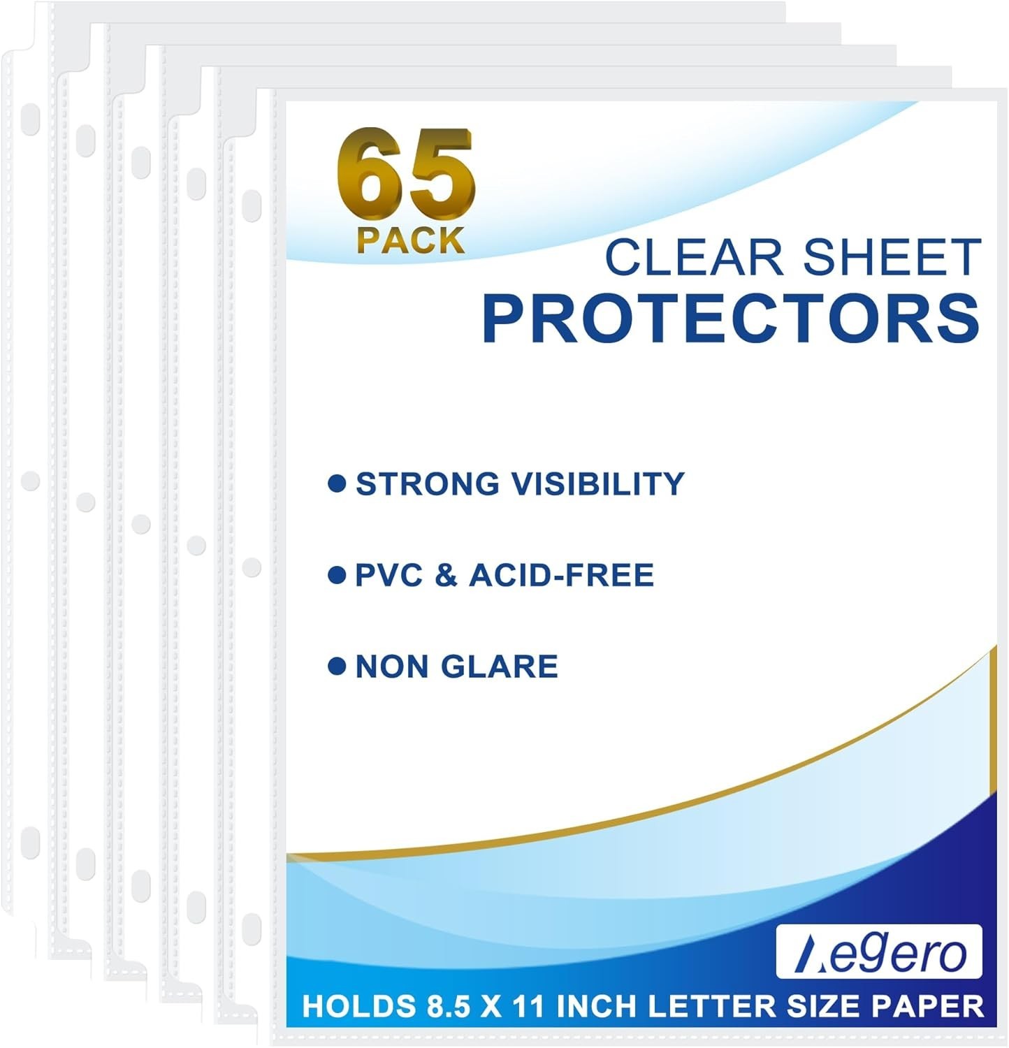 65 Pack Clear Sheet Protectors, 8.5 x 11 inch Page Protectors for 3 Ring Binder.