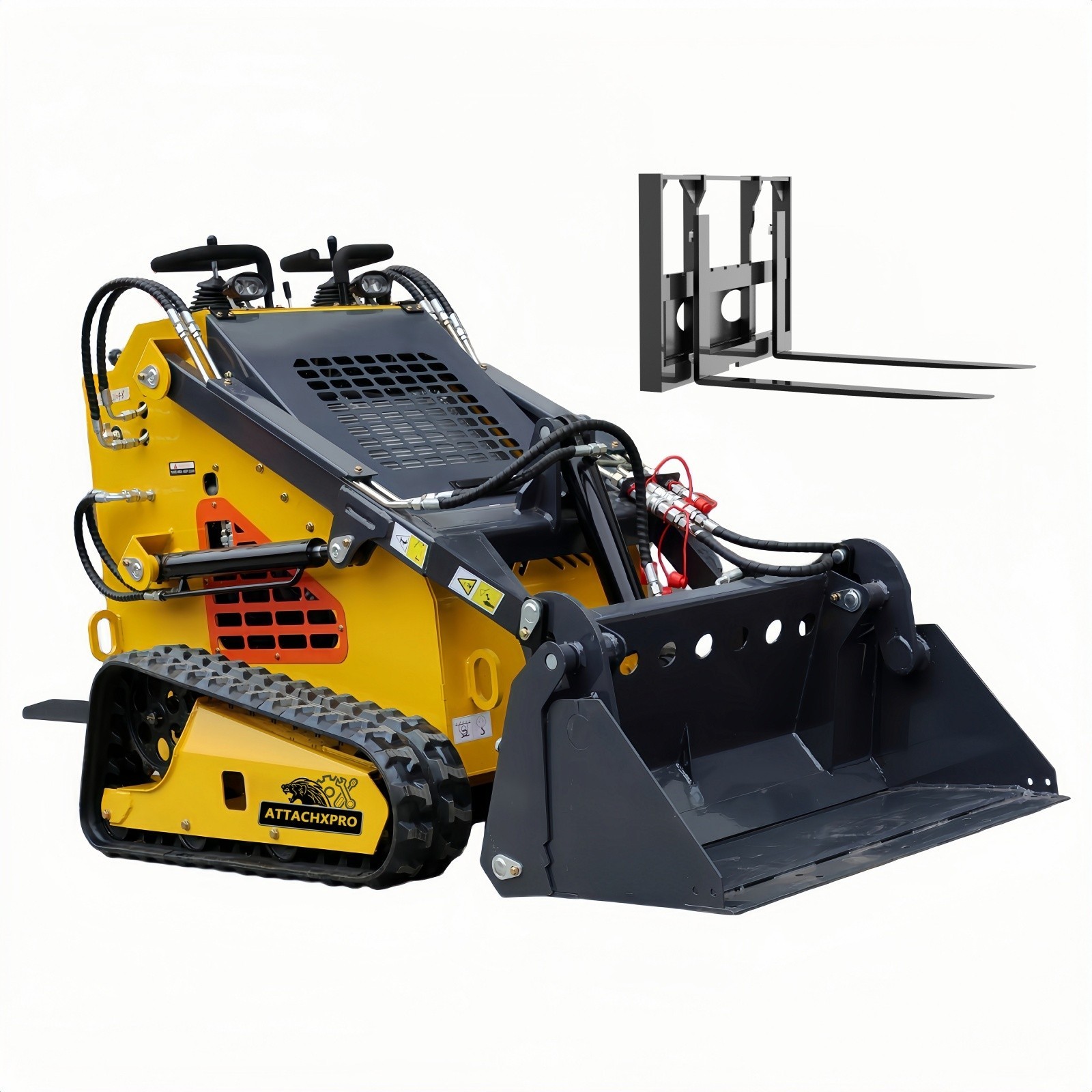 24HP Mini Skid Steer Loader 4in1 Bucket 3-Stage Pump Hydraulic System W/Forklift