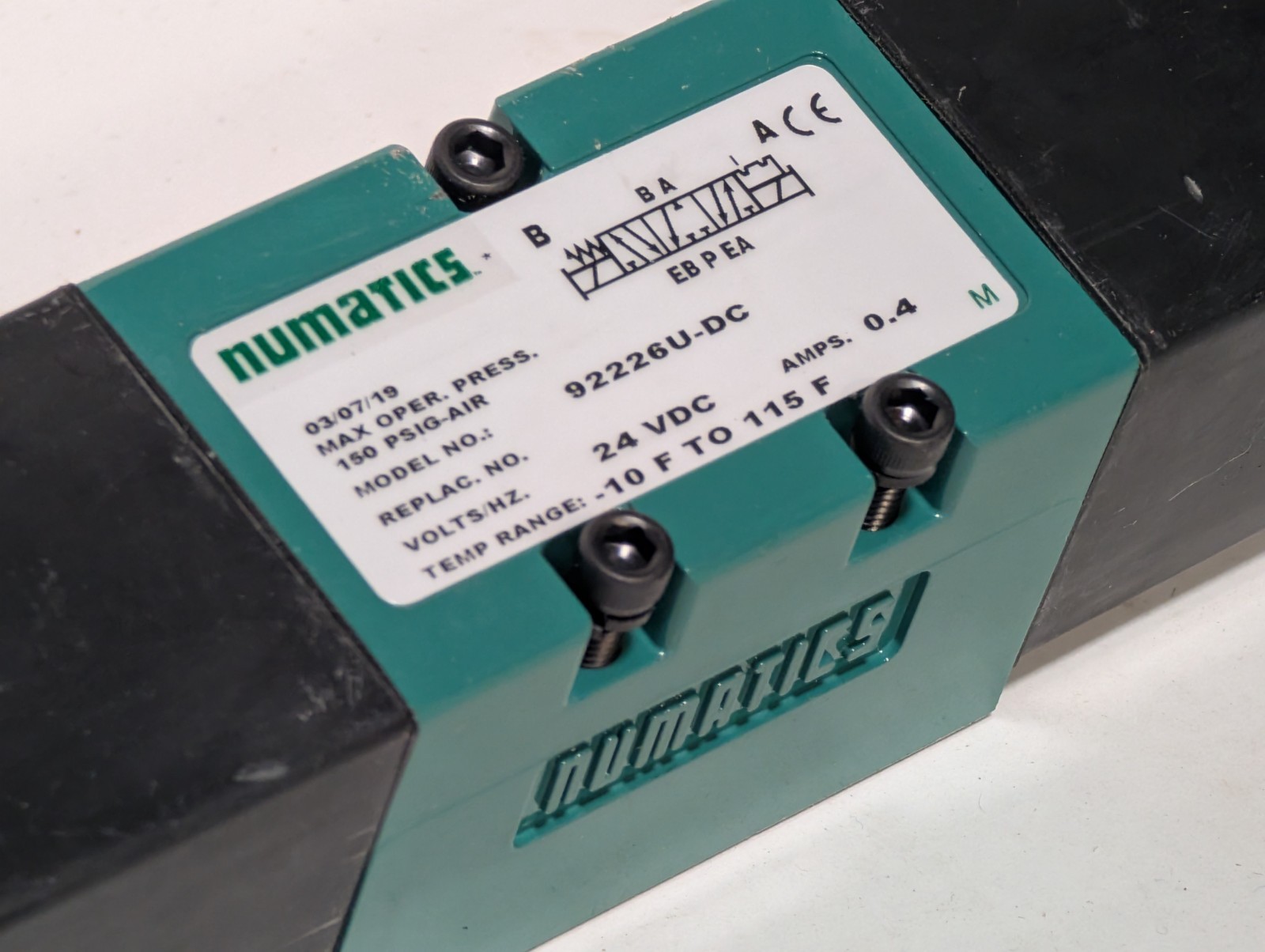 Numatics 92226U-DC Pneumatic Solenoid Air Valve, 24VDC, 0.4A, 150PSIG, USA Made