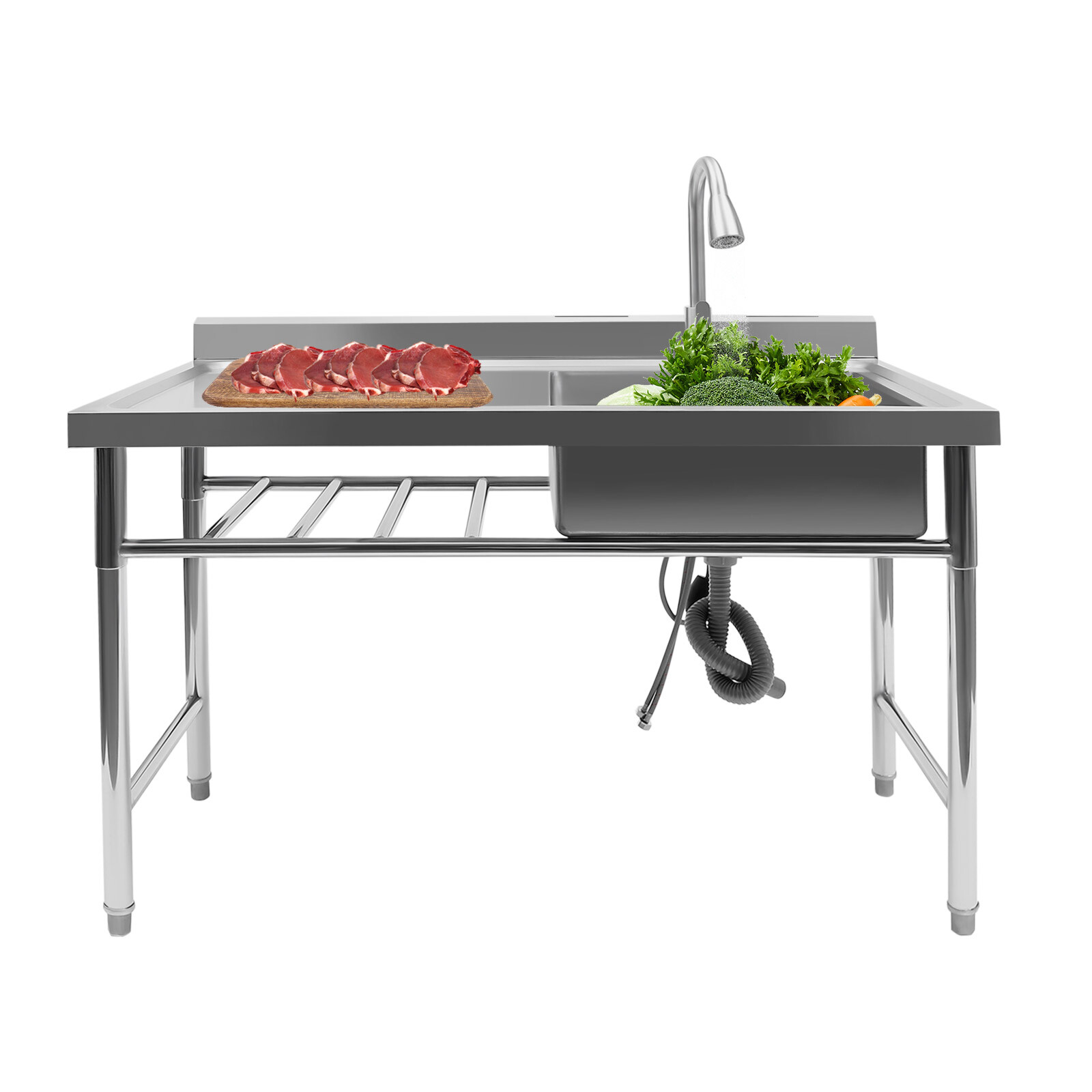 1 Compartment Kitchen Sink Prep Table With 360°Faucet Commercial Stainless Steel