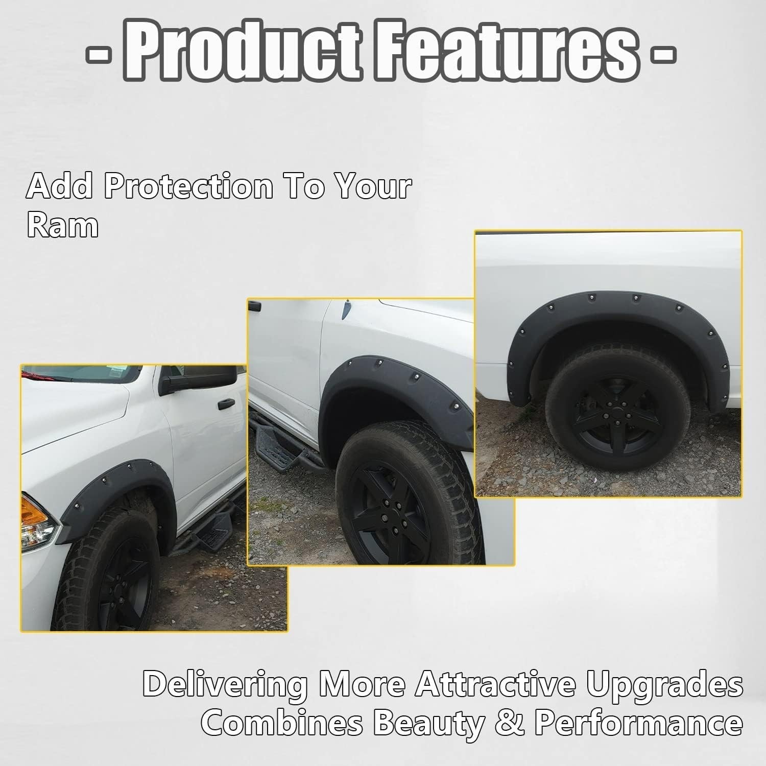 Fender Flares Compatible with 2009-2023 Dodge Ram 1500 Classic Pocket Rivet Styl