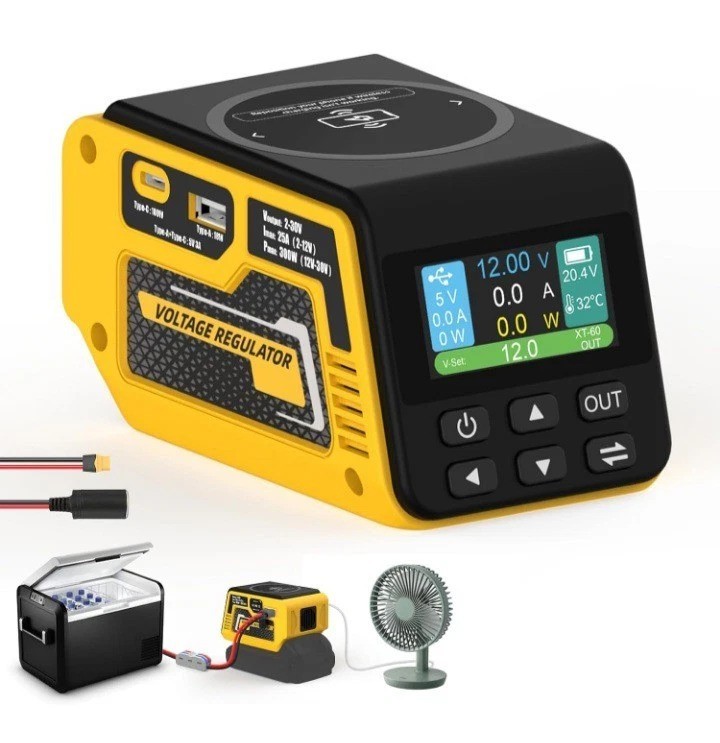 300W Power Regulator Compatible with Dewalt 20V Battery, 2-30V DC Adjustable