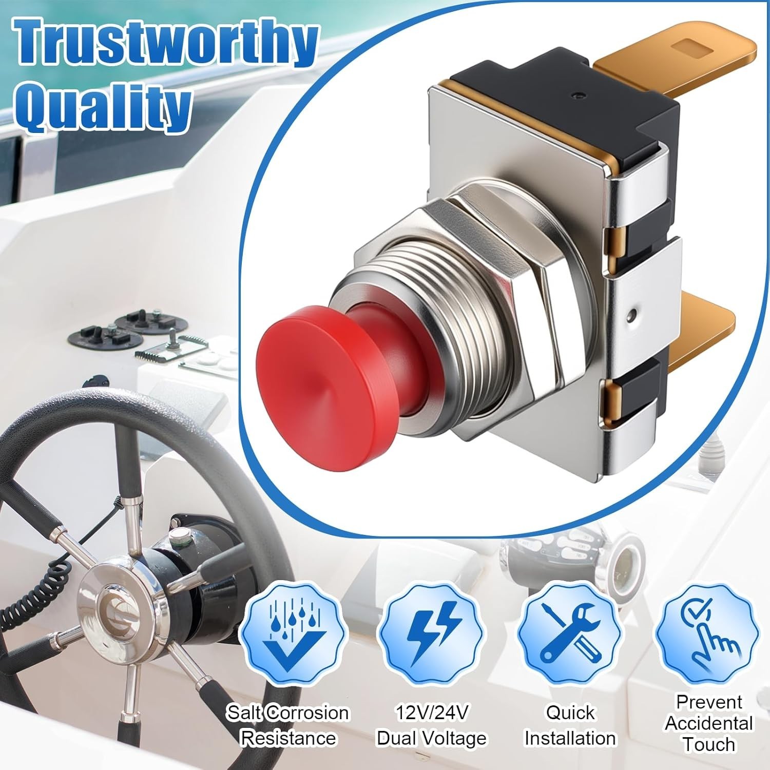 Horn Button, Boat Horn Switch, SPST Momentary Contact Switch, 12V/24V Dual Vo…
