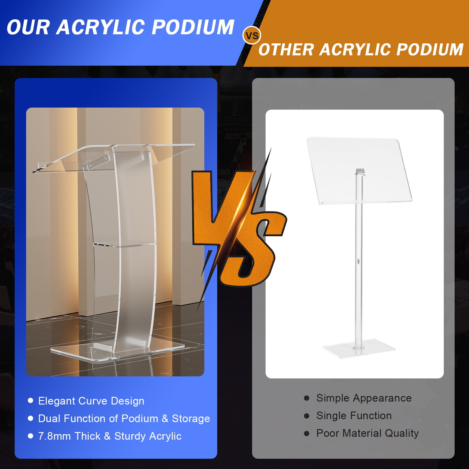 Acrylic Clear Podium Plexiglass Pulpit School Conference Church Curve Lectern