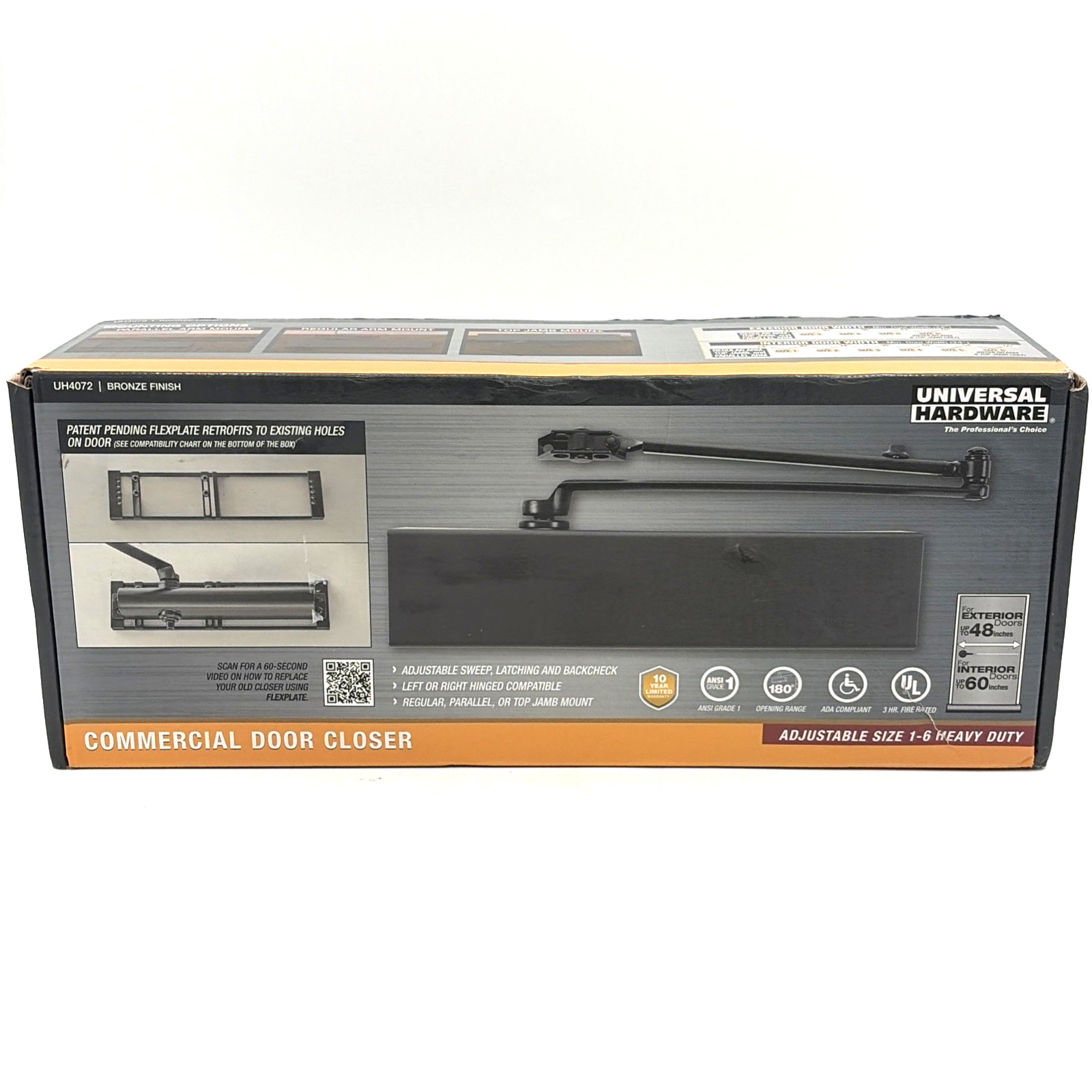 Universal Hardware Commercial Door Closer Adjustable Heavy Duty UL Listed