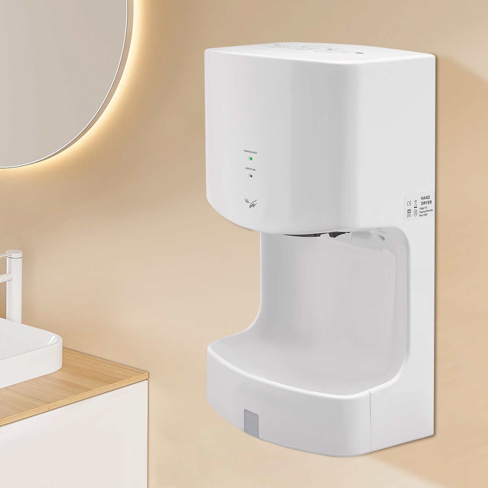 1000W Automatic Wall Mounted Hand Dryer Electric Jet Hand Dryer with Drip Tray