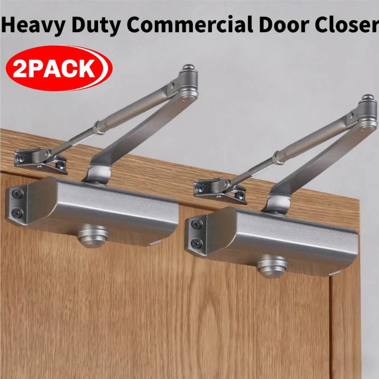 2Pack 65-85 KG Commercial Door Closer Silver Aluminium Alloy Heavy Duty 187lbs ;
