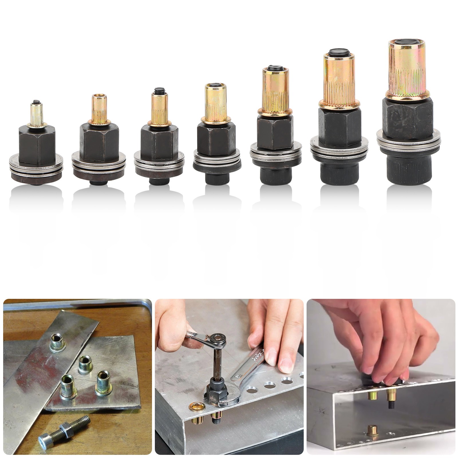 7× Manual Rivet Nut Tool Kit M3-M12 Carbon Steel Threaded Inserts for Auto & DIY