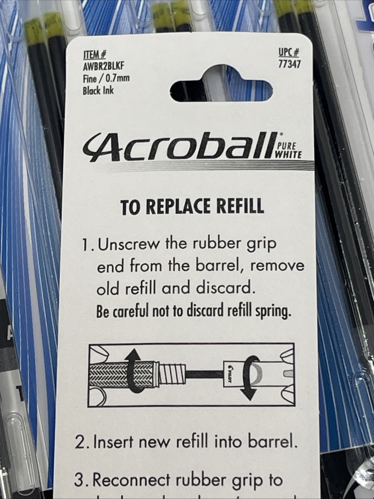 Pilot Acroball 77347 Fine Tip Refills Ink, 0.7mm Fine Point – Black, Lot Of 12