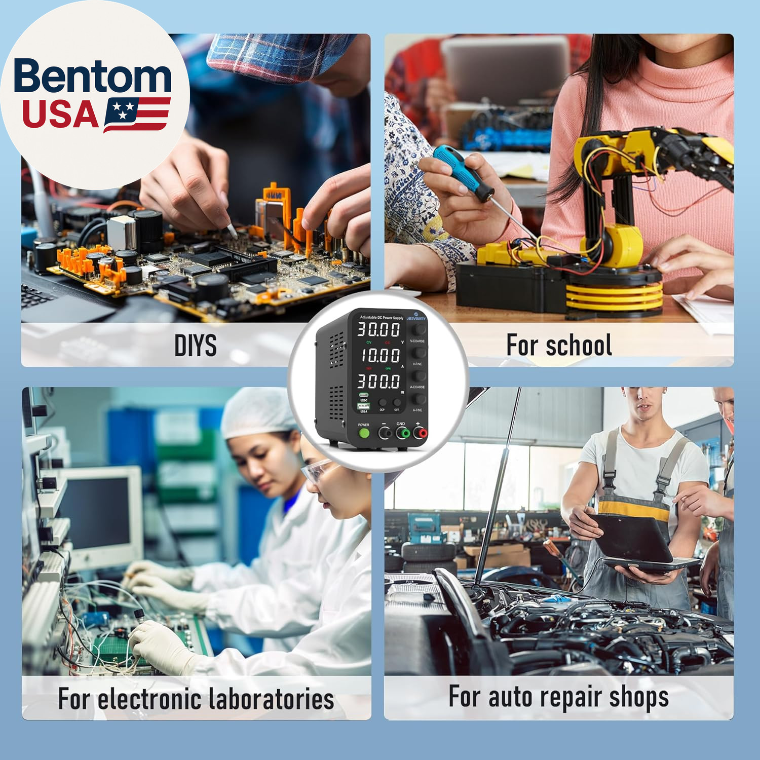 DC Power Supply Variable, 0-32V 0-10A Switching Bench Power Supply with 20W USB