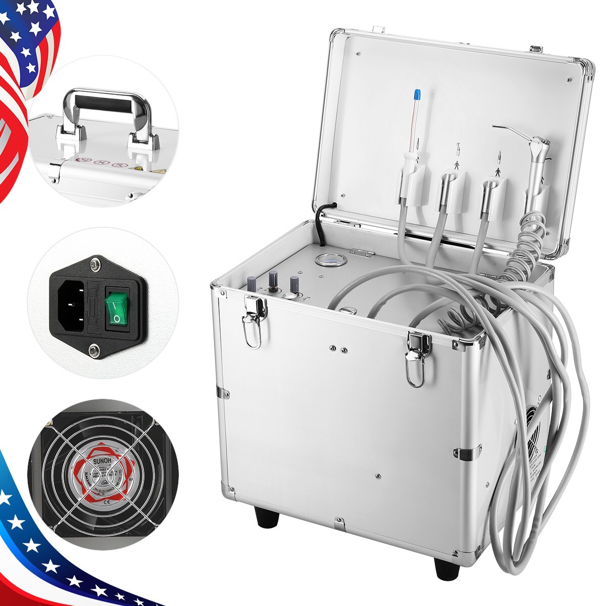 Portable Dental Unit with Air Compressor Handpiece Pipe 3 Way Syringe BD-402A