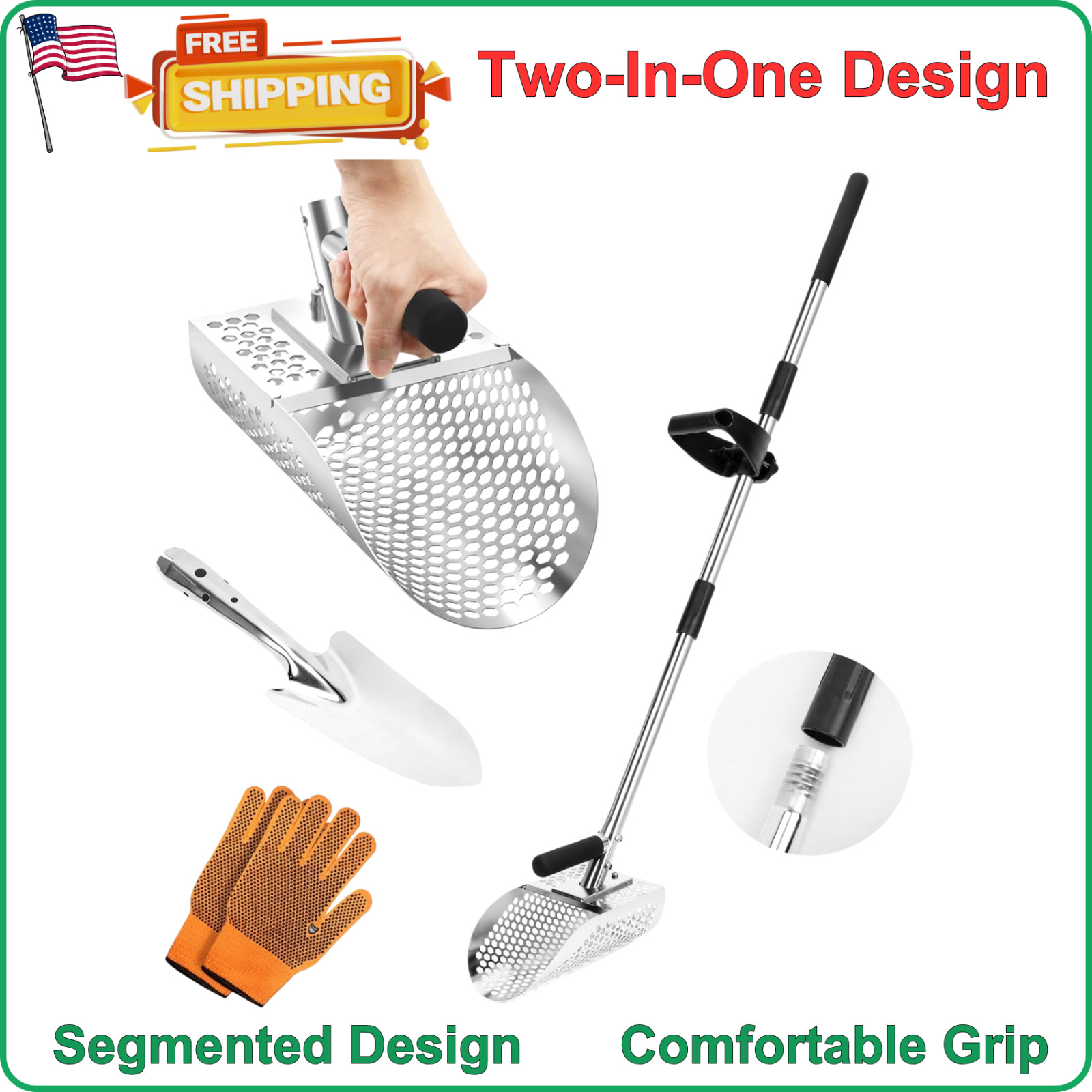 Long Handle Sand Scoop with Shovel for Metal Detecting, Metal Detector at Beach