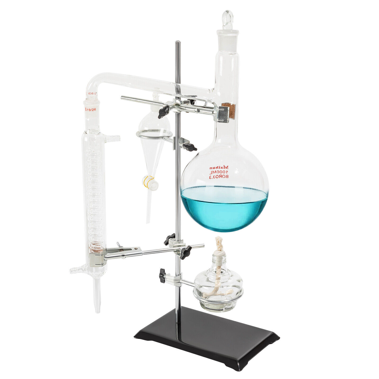 1000ml Distillation Apparatus Kit Chemistry Lab Essential Oil Distilling Glass