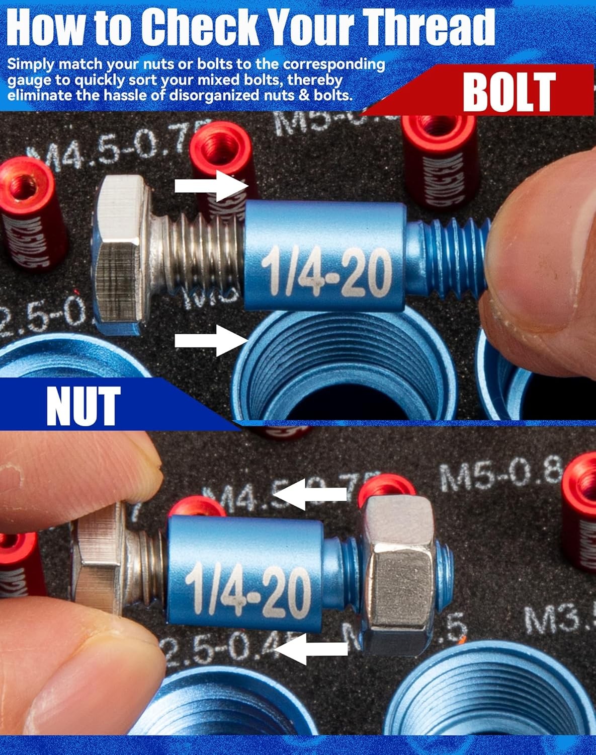 w/Box Tight Gauge Thread Nut Bolt 32S 34M Checker 66Pcs Space