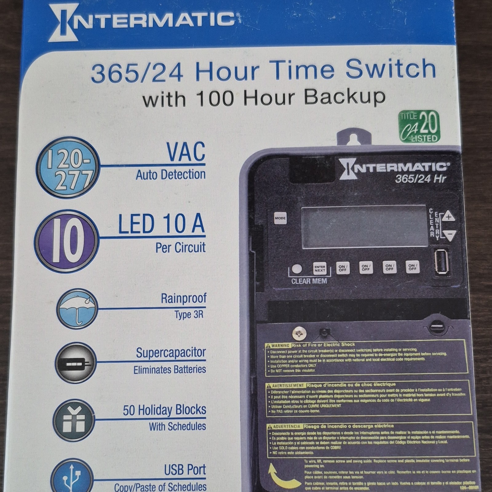 Intermatic ET2125CR Time Switch 2 Circuit 120-277VAC Rainproof 100 Hour Backup