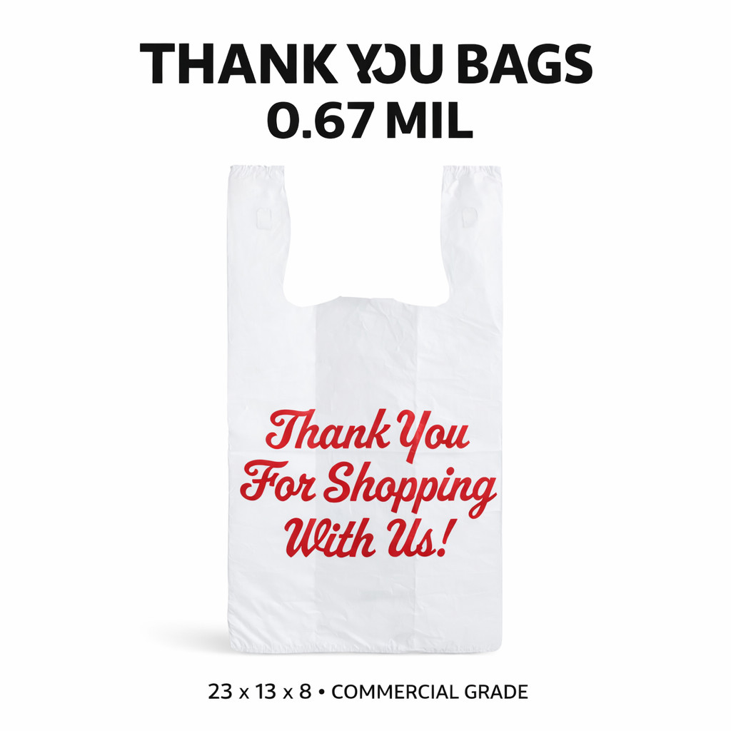 1/5 Large Thank You Bags 23x13x8 Plastic Grocery Shopping T-Shirt Bags 0.67 Mil