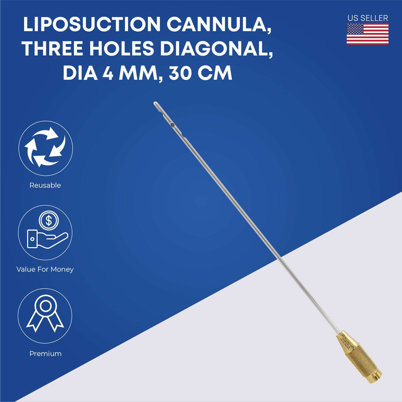 Liposuction Cannulas 3 Holes Diagonal Fat Transfer 4mm x 30cm German