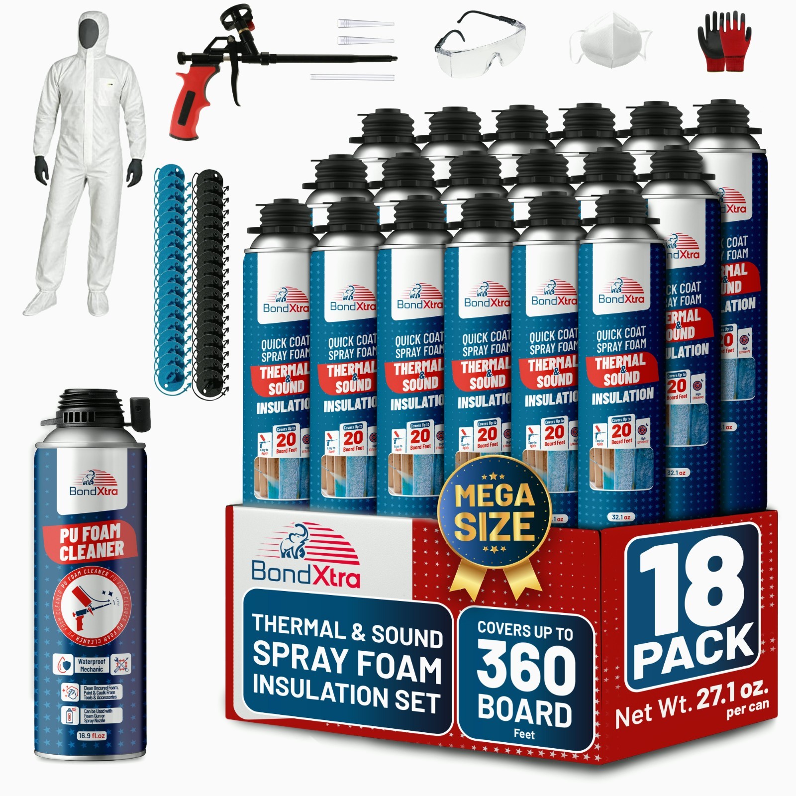 Spray Foam Insulation Kit (18 x 32.80 oz/930 gr – 480 Board feet), Self-Expandin