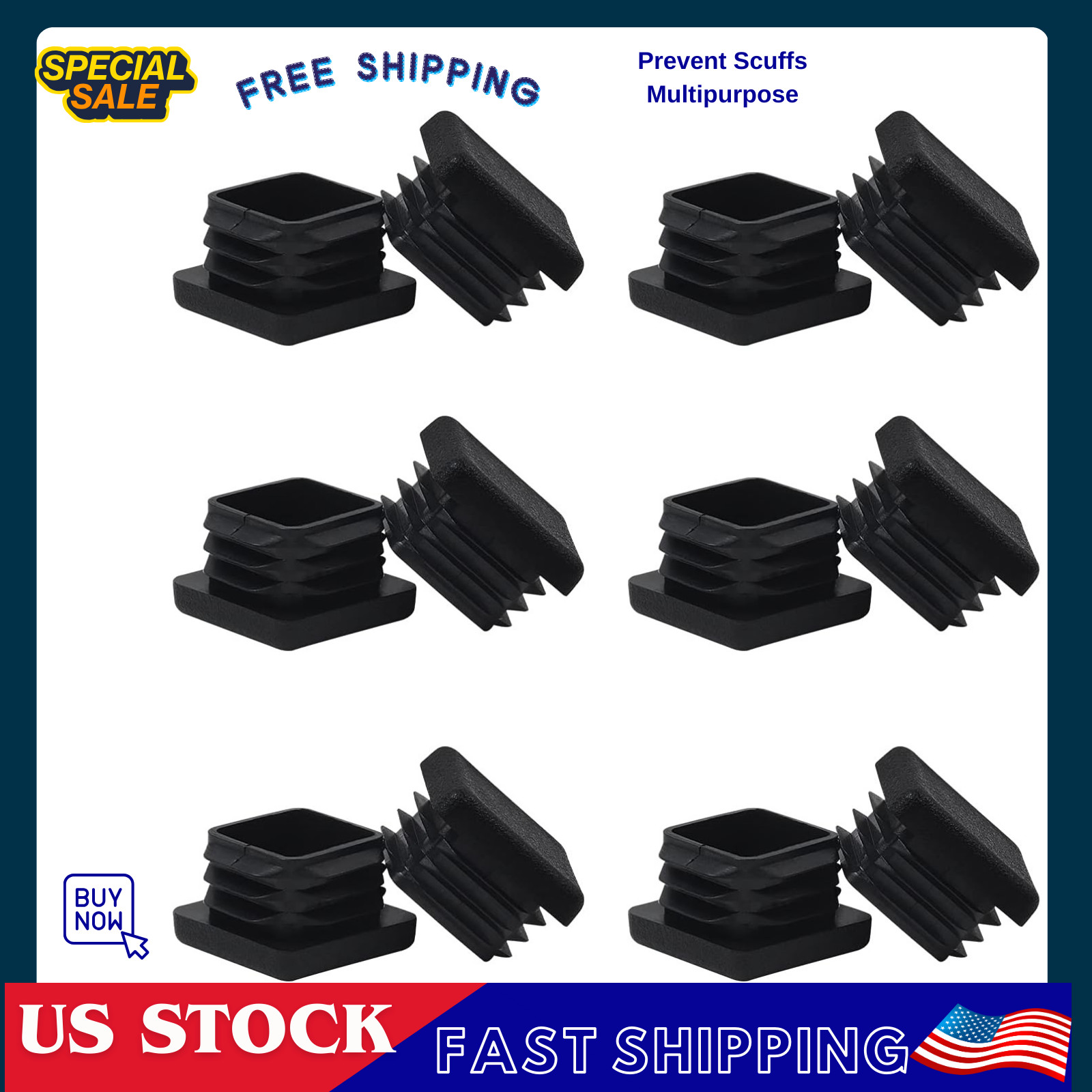 WZB 1×1 Inch Square Tube End Cap Plastic Plugs – 12 Pack, Black Fence Post Pipe