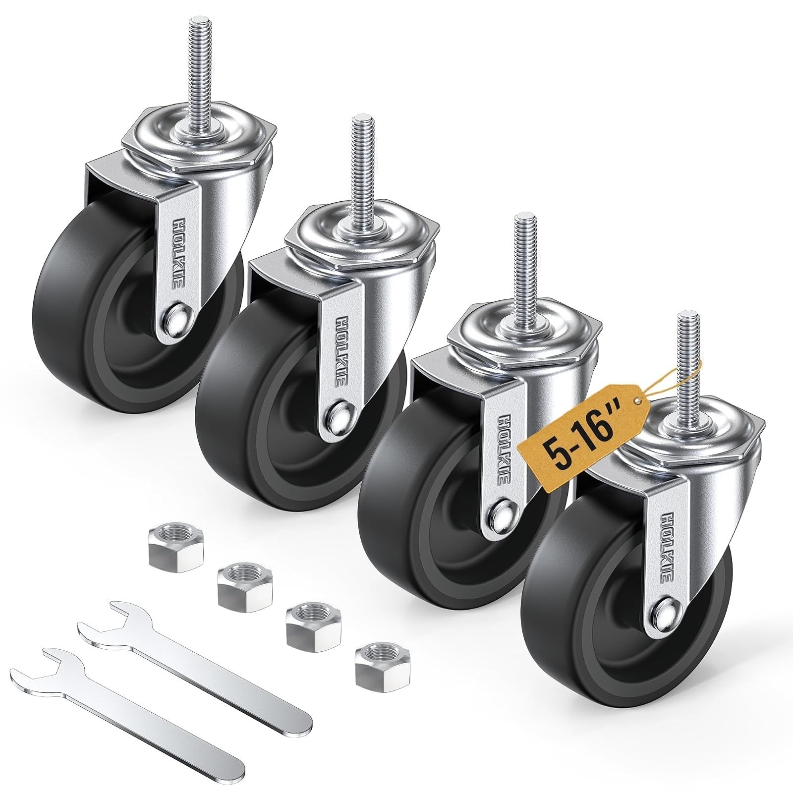 HOLKIE 3″ Caster Wheels Set of 4 Heavy Duty Stem Casters Grey