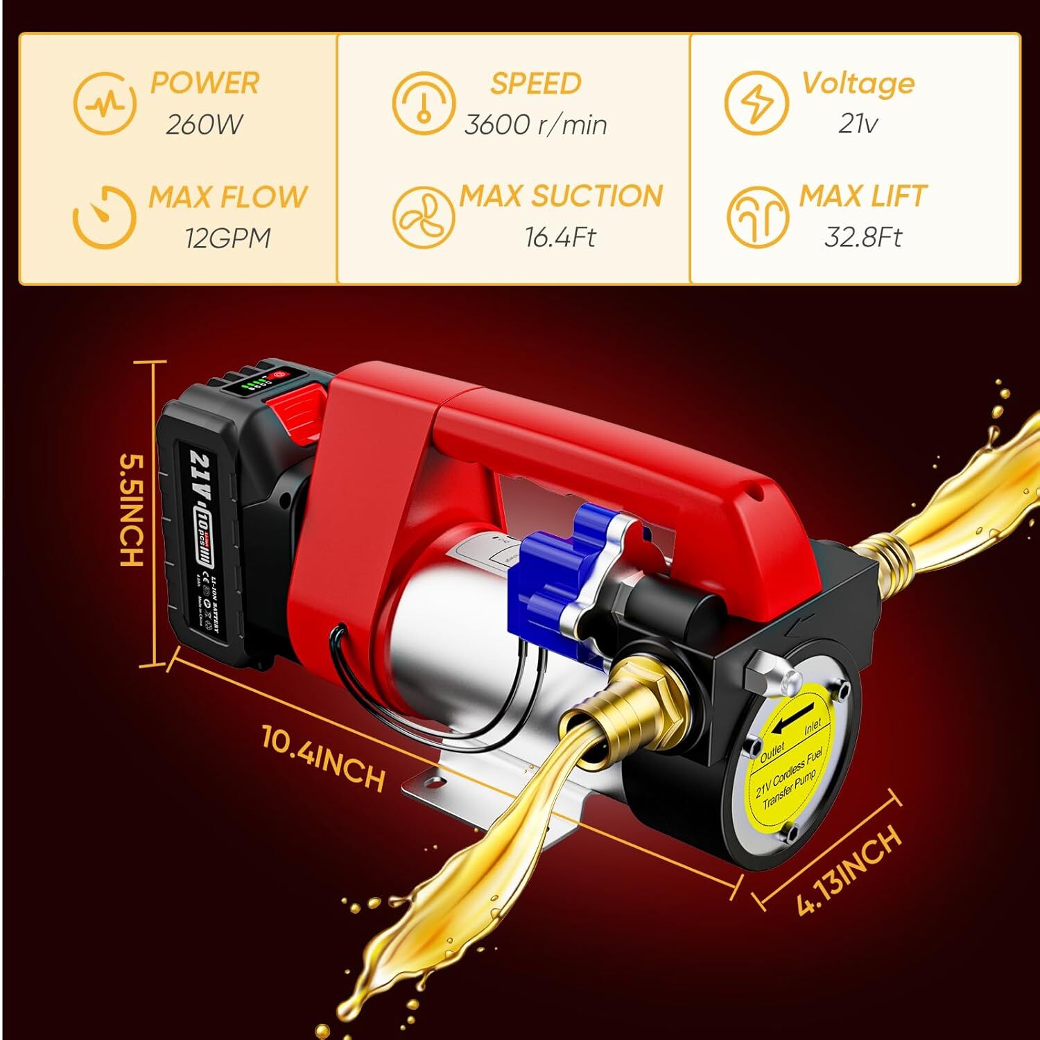 Cordless Fuel Transfer Pump Battery Powered 4000mah 21V Diesel Transfer Pump Kit