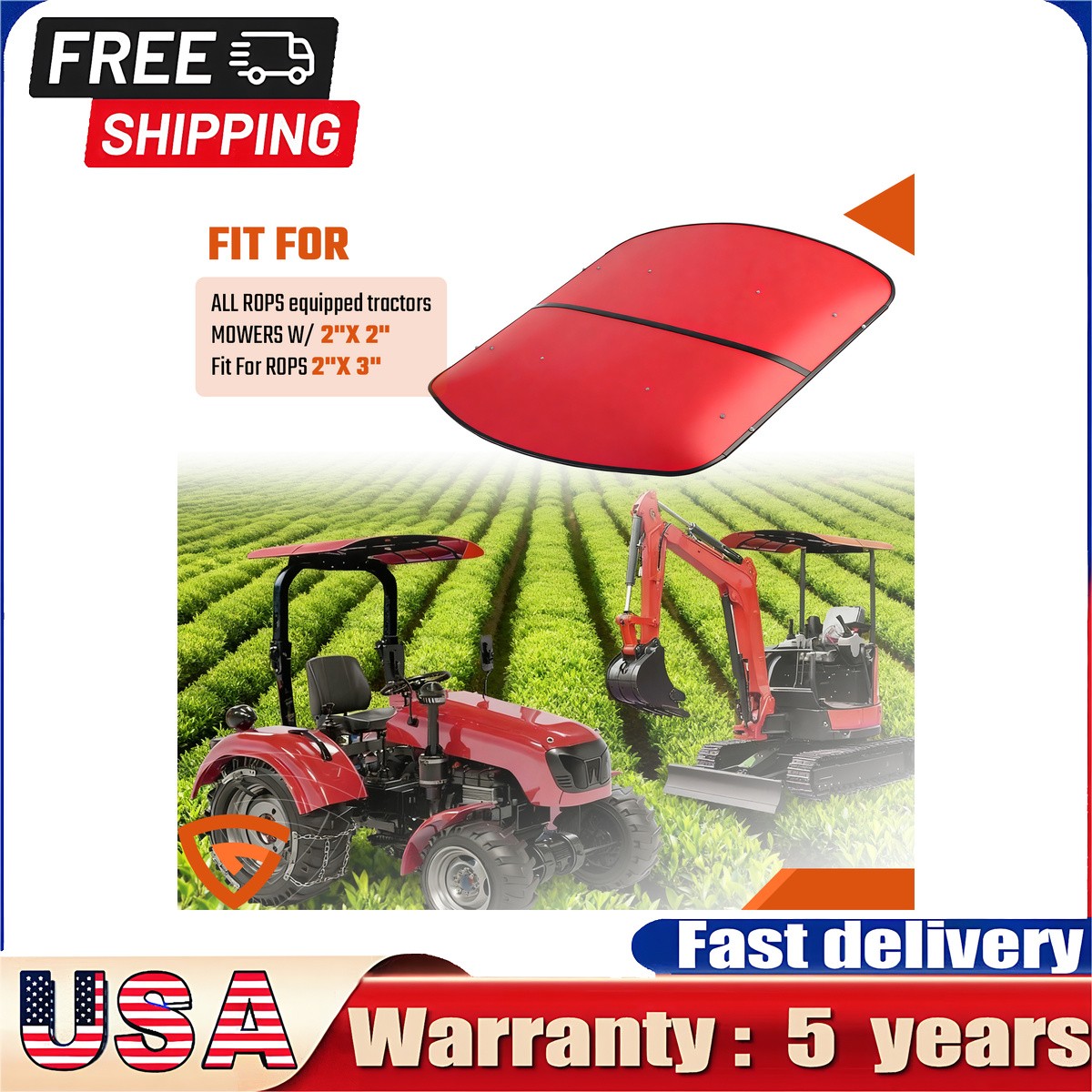 Universal Red Tractor Canopy 48″ x 52″ Fits 2×2 2×3 ROPS Tuff Top Sun Shade
