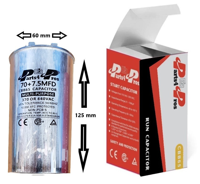 70+7.5 uF MFD 370-440V 440 VAC High Quality Motor Dual Run Capacitor CBB65-R
